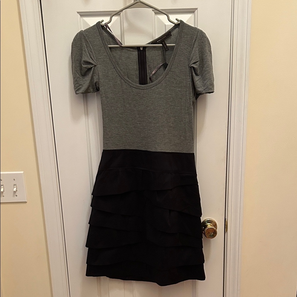 BCBGMaxAzria Charcoal and Black Ruffle Mini Dress